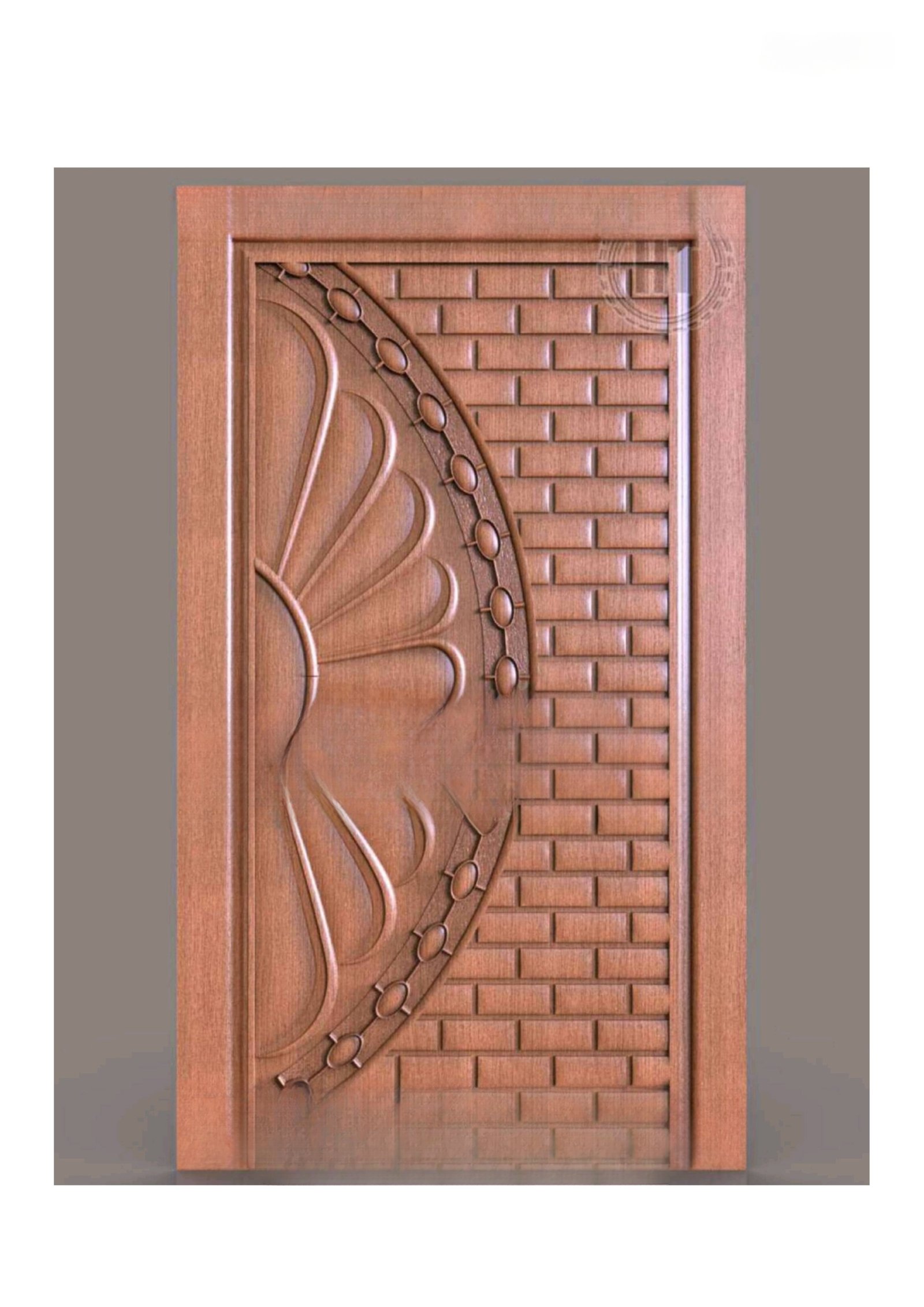 GSK HT - PAGE-09 Modern Geometric Sunburst and Brick Pattern Wooden Door 3D Model